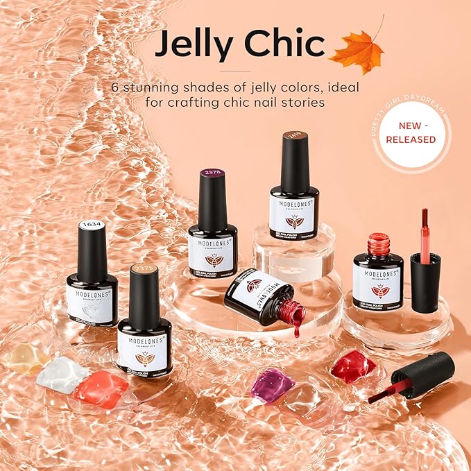 modelones Gel Nail Polish Set, 6 Fall Colors White Nude Brown Orange Jelly Gel Polish Tortoise Burgundy Wine Red Neutral Translucent Nail Art Gel Soak Off LED Lamp Manicure Salon DIY Girl Women Gift