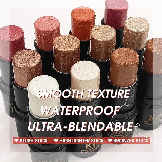 2 Pcs Cream Contour Stick Makeup Kit, Cream Highlighter Stick & Contour Bronzer Stick for Cheeks, Lightweight Blendable Smooth -Highlighter & Bronzer (#04 Light Rose Gold #07 Coffee)