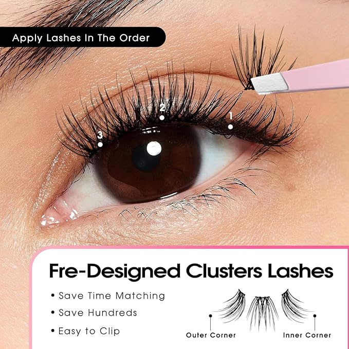 FADLASH Lash Clusters 2 Pairs Clusters DIY Eyelash Extensions False Eyelashes with Natural Wispy and Fluffy Effect Reusable Eyelash Clusters Self Application at Home(TC01-TP02)