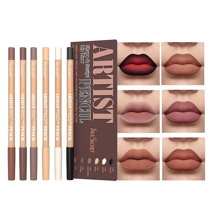 6pcs Nude Lip Liner Makeup Set - Waterproof & Smudge-Proof Matte Pencil, Long-Lasting & Durable, Smooth & Easy Glide, Non-Smudge, Contouring, Filling & Layering (SKETCH-ROAST, 6 Count (Pack of 1))