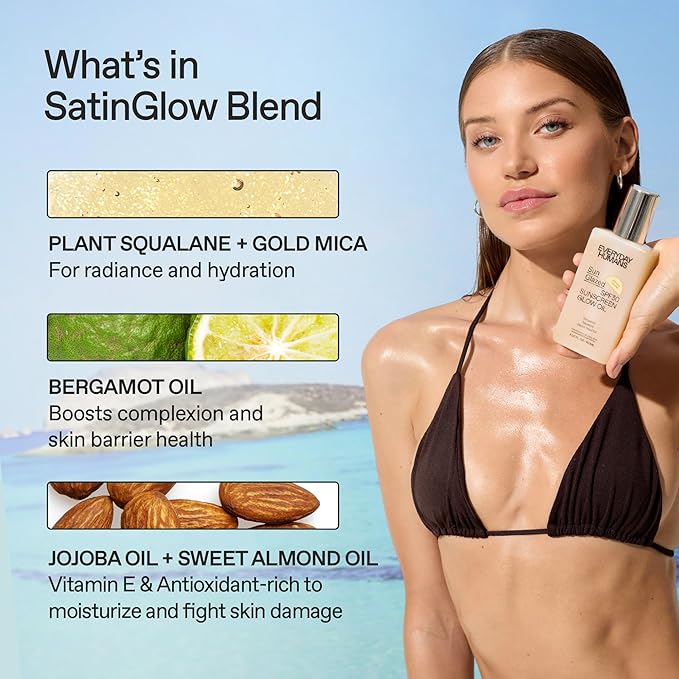 Everyday Humans SPF30 Sheer Body Glow Oil with Gold Mica | Sun Glazed Hydrating UV Protection Vegan Cruelty Free 5.1 Fl Oz | Bergamot, Squalane, Jojoba Seed Oil | UVA/UVB Broad Spectrum Protection