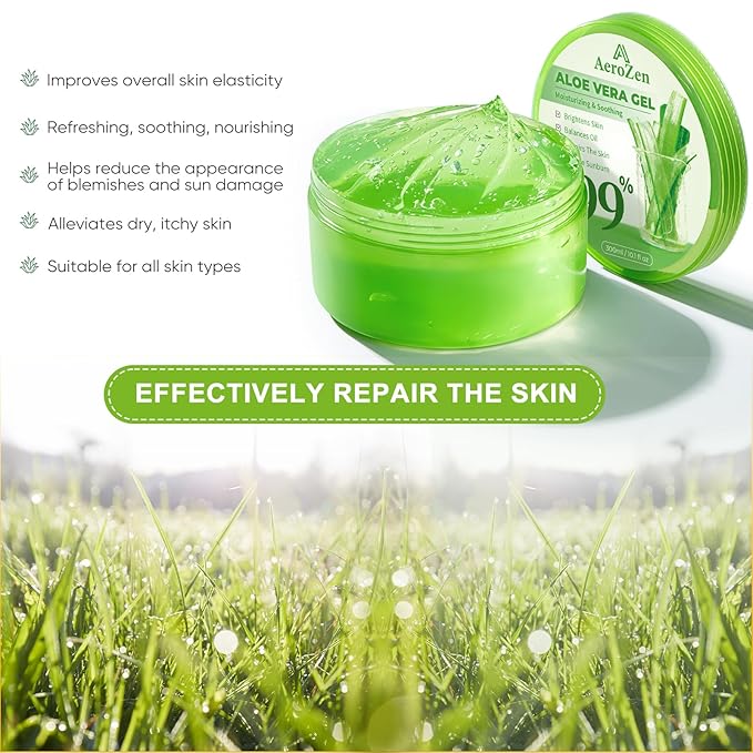 Aero Zen 99% Pure & Organic Aloe Vera Gel - 1-Pack (10.1oz) | Premium Hydration for Daily Use & After Sun Care | Lightweight, Non-Greasy & Alcohol-Free Formula for Face, Body & Hair | Vegan