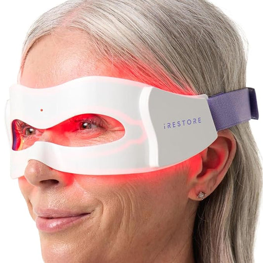 iRestore Red Light Therapy for Eyes – 180 LEDs Eye Mask with Infrared Light for Under-Eye Wrinkles, Forehead Lines, 11's, Crow’s Feet, Dark Circles
