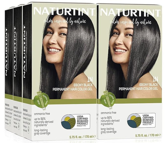 Naturtint 1N Ebony Black Permanent Hair Color (Pack of 6), Ammonia Free, Vegan, Cruelty Free, up to 100% Gray Coverage, Long Lasting Results (Packaging may vary)