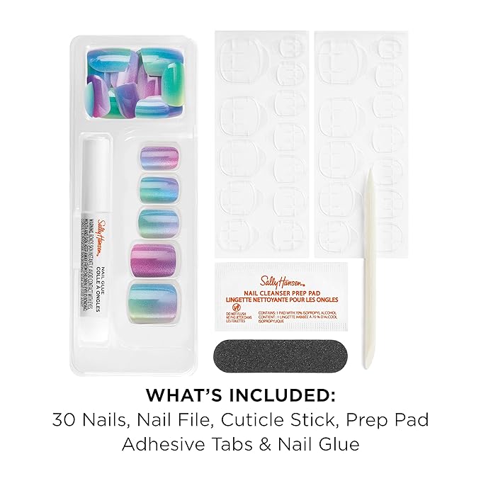 Sally Hansen Salon Effects Perfect Press-On Nails | Square Shape | Easy to Apply, Non-Damaging | 30 Nails, Nail Glue, Adhesive Tabs, File | Hues & Clues