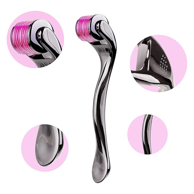 Microneedle Derma Roller - 540 Micro Needle Skin Care System - Ideal to Keep Your Skin Young and Radiant - Titanium for Silky Smooth and Beautiful Skin - Includes FREE E-Book -By Sandine (0.3mm)