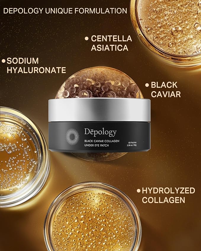 depology Black Caviar Under Eye Patches (30 Pairs), Anti-aging Hydrating Eye Mask for Wrinkles, Fine lines, Skincare with Hyaluronic Acid & Cica, Beauty & Personal Care
