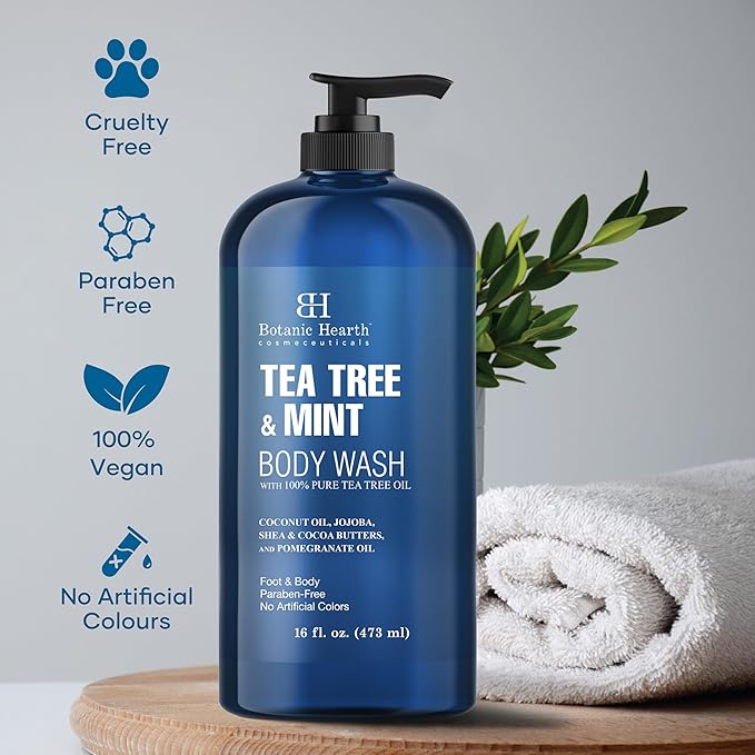 Botanic Hearth Tea Tree Oil Body Wash with Mint, 16 fl oz - Moisturizing, Soothing, Helps Control Fungal Infections, Deep Moisturization, Promotes Healthy Skin, Ethically Sourced