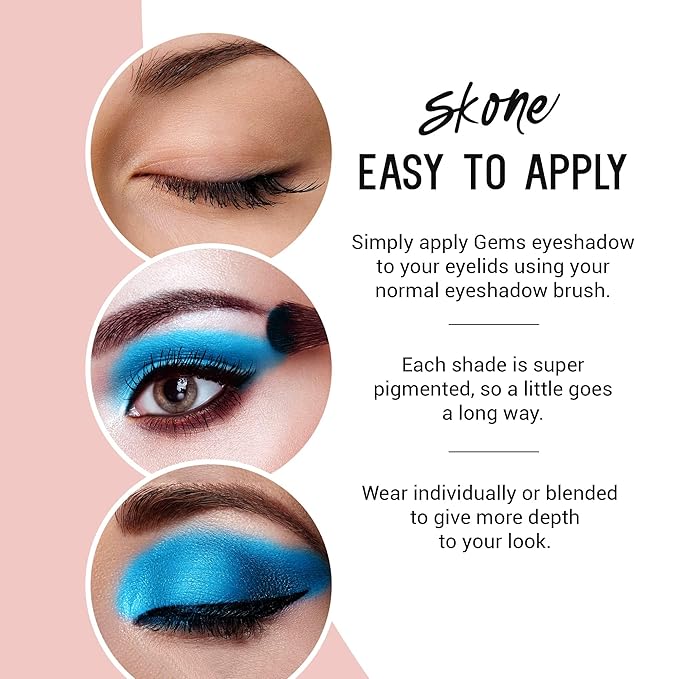 Skone Cosmetics Gems Eye Shadow, Highly Pigmented, Longwear Eye Makeup, Single Eyeshadow with Pro Shimmery Finish - Ultra-Blendable, Slightly Shimmer Shades - Blue Eyeshadow - Candles