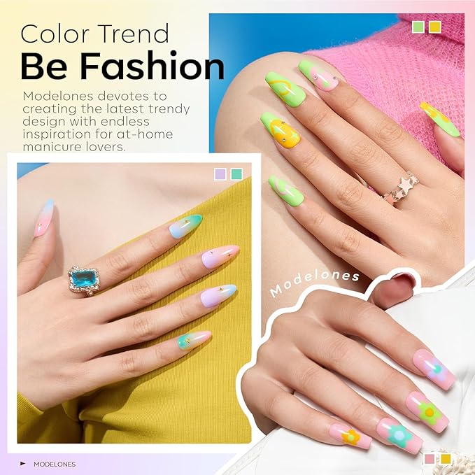 modelones Spring Gel Nail Polish Set, 6 Colors Pastel Yellow Green Pink Purple Blue Shades Pale Macaron Light Colors Nail Art Gel Design for Women Girl Nail Lovers Gift Salon DIY