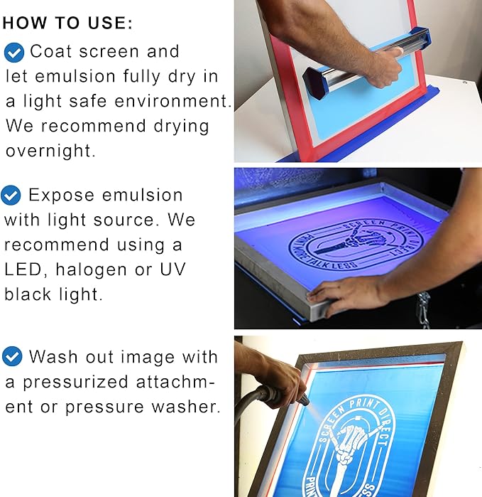 Ecotex® Tex-Blue Screen Printing Emulsion (Pint - 16oz.) Pre-Sensitized Photo Emulsion for Silk Screens and Fabric - for Screen Printing Plastisol Inks, Pure Photopolymer Screen Printing Supplies