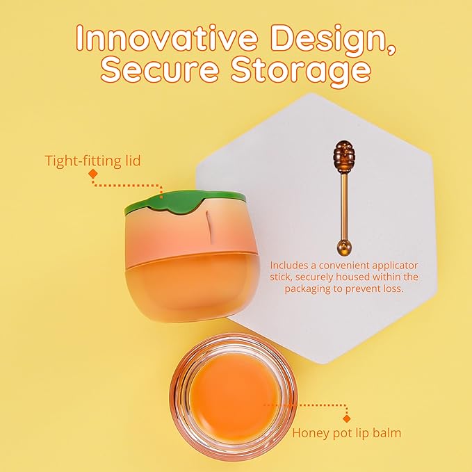 Original My Bee Balm Lip Balm - Peach Hydrating Balm Honey Pot for Dry, Chapped & Cracked Lips with Propolis, Honey & Vitamin E - Soften, Smooth & Reduce Lip Lines (Pack of 2)