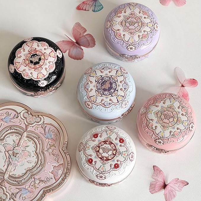 Flower Knows Butterfly Cloud Collar Rouge Box Highlighting & Blush Duo Powder,Blue+Pink Matte Finish Blush & Highlighter Palette,Buildable & Blendable Makeup Blush for cheeks(02 Seaborne Moon)