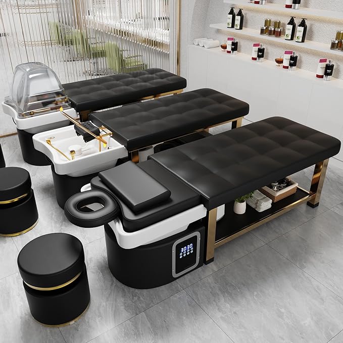 Olela Head Spa Bed, Head Spa Equipment with Water Circulation & Steam Fumigation, Spa Shampoo Bed with ABS Basin, Professional Massage Table with PU Leather for Barbershop, Salon, Massage