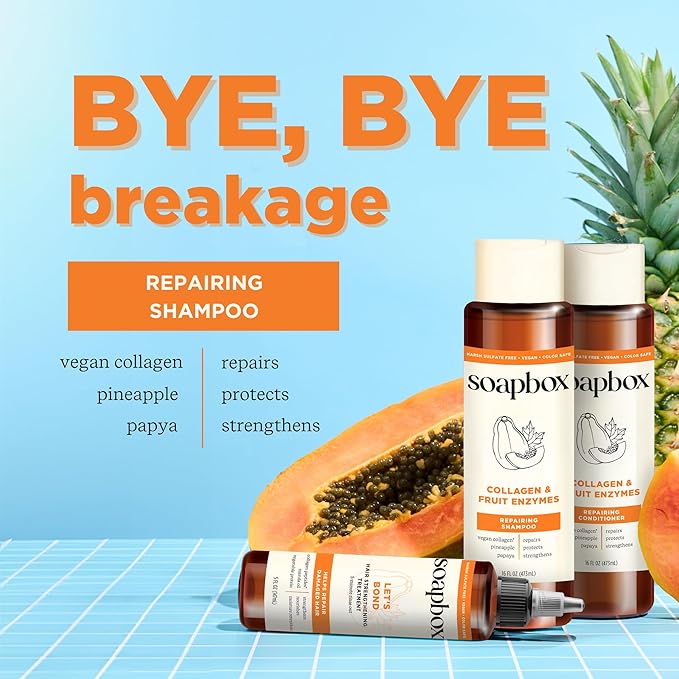 Soapbox Collagen Shampoo & Conditioner, For Dry, Fine or Thin Hair, Strengthening with Collagen & Peptides for Fuller Looking Hair, 16oz Each (Pack of 2)