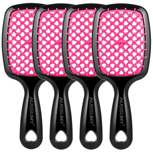 4 Pack Vented Detangling Hair Brush - Detangler Hairbrush with Soft Bristles for Effortless Tangle Free - Ideal for Wet Dry or Curly Damaged Hair for Women Men Kids