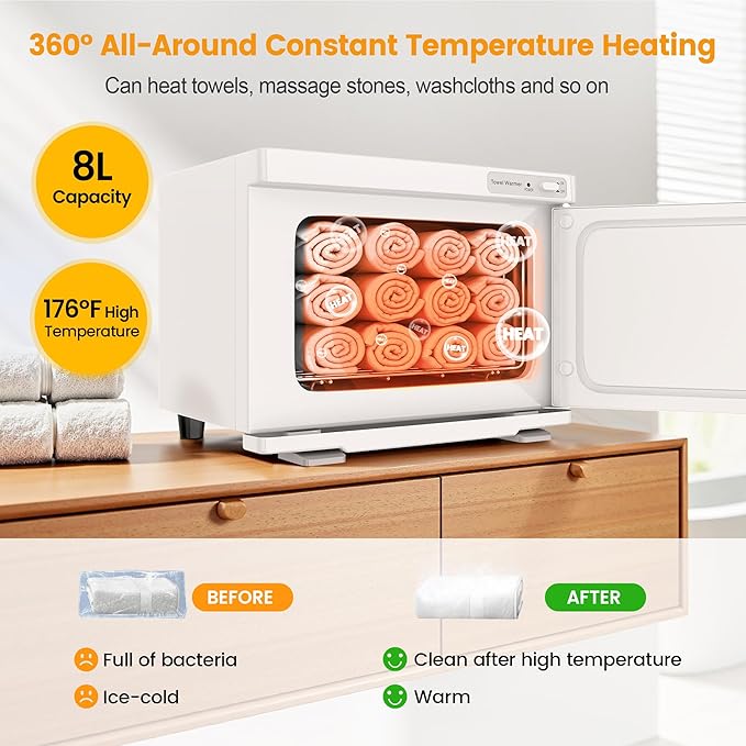 Hot Towel Warmer SalonDepot 8L Capacity Spa Towel Warmer with Compact Design for Salon, Barber Shop, Massage & Facial (White)