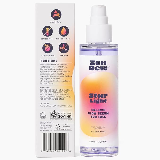Star Light Snail Mucin Face Serum with Blue Light Skin Defense, 3.38 Oz – Silky Smooth Korean Glow Serum that Restores Moisture and Leaves Skin Brighter, Plumper, Soothed and Smooth