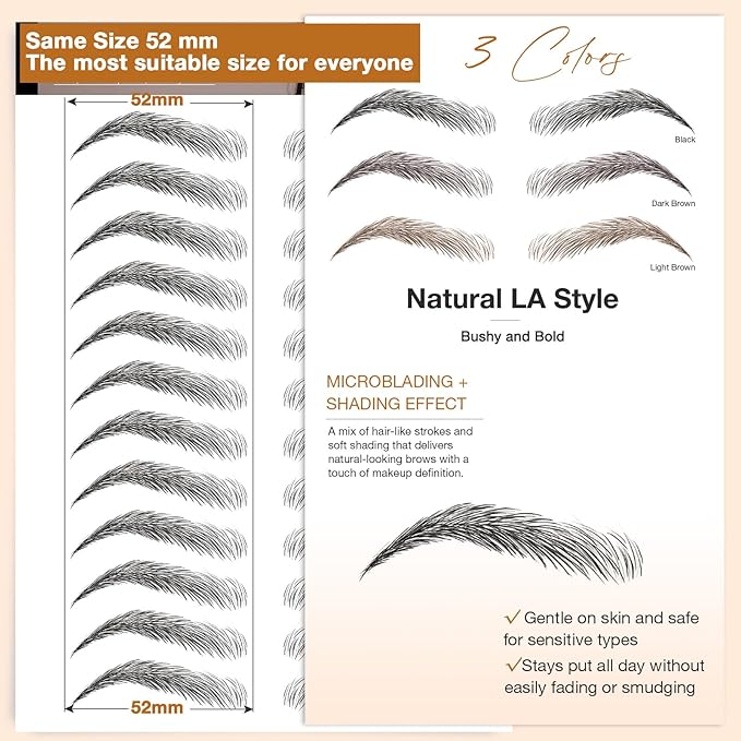 20 Sheets 240 Pairs Eyebrow Tattoo Sticker Waterproof 4D Hair-Like Natural Fake Tattoo Eyebrows Transfers Stickers Peel Off Brows Grooming Shaping Sticker in Natural LA Style,Black