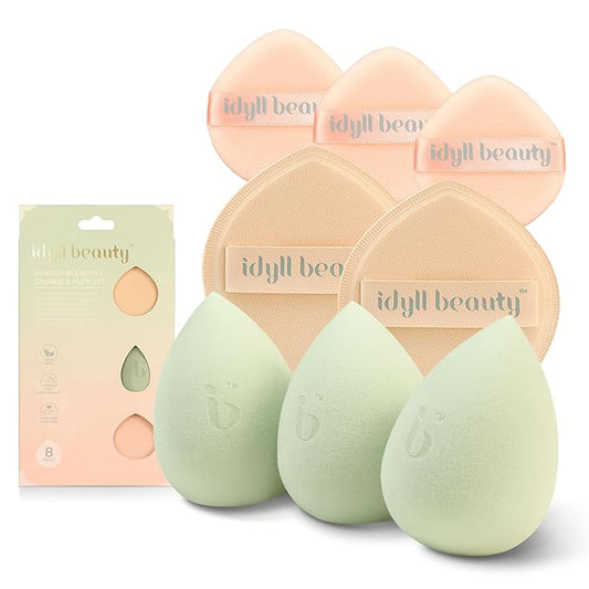 Blending Sponge Puff Set, Latex Free Powder Puff for Liquid Cream Foundation, Vegan & Cruelty Free, Beginner-friendly for Women Beauty Blender Make up Sponges 8 Pieces