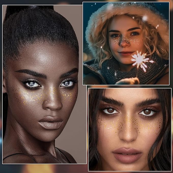 24PCS Glod Glitter Freckle, Gold Freckles Temporary Face Tattoo, Gold Freckle Tattoo, Body Face Glitter for Women Girls, Waterproof Long-Lasting Party, Festival, Concert Makeup Accessories