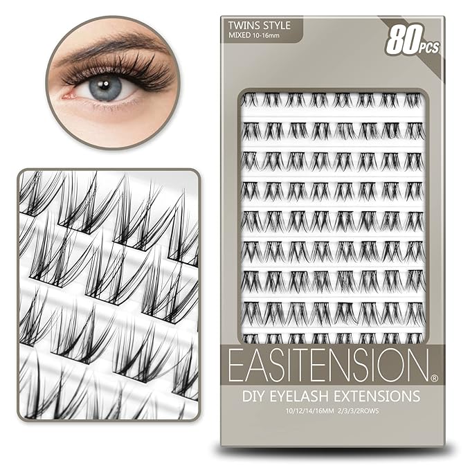 DIY Eyelash Extension Lash Clusters 120 Clusters False Eyelash 3D Effect Individual Natural Lashes Set at Home Eyelash Extension Kit Lashes Pack (TWINS)