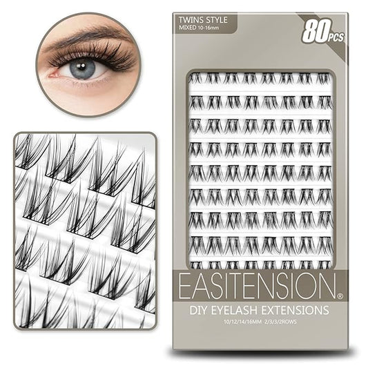 DIY Eyelash Extension Lash Clusters 120 Clusters False Eyelash 3D Effect Individual Natural Lashes Set at Home Eyelash Extension Kit Lashes Pack (TWINS)