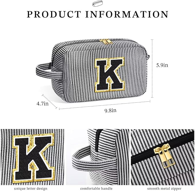 YOOLIFE Teacher Appreciation Gifts - Personalized Women's Makeup Bags, Monogram Initial Black