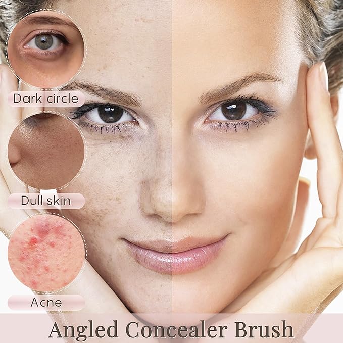 GLO&RAY Angled Concealer Brush with Cap – Flat Top Synthetic Makeup Brush for Under Eye, Spot Coverage, Travel Size Concealer Blending Tool for Liquid & Cream Application (Pink)