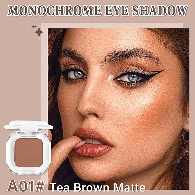 Brown Matte Single Eyeshadow Makeup Powder Palette，High Pigment Blendable Formula Eye Make-up for Women，Neutral Eye Shadow，sombras para ojos，Longwear Waterproof，Vegan & Cruelty-Free，Eyeshadow Gift