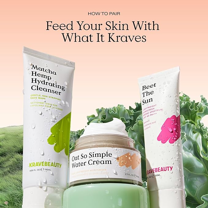 KraveBeauty Oat So Simple Water Cream, Enriched With Oat & Squalane To Soothe & Lock In Moisture, Everyday Moisturizer, For All Skin Types, Vegan & Cruelty Free, 2.7 fl oz