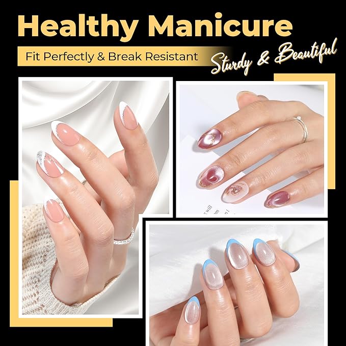 UNA GELLA 600Pcs Short Oval Almond Gel Nail Tips, Round Almond Press on Nails Pre-shaped Soft Gel Clear Fake Nails Tips Full Cover for Nail Extension Home DIY Salon 12 Sizes