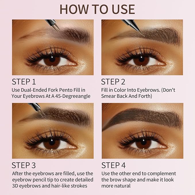 Eyebrow Pencils for Women, 2-in-1 Dual-Ended Microblading Eyebrow Pencil Waterproof with 2 Fork Tip and Spoolie Brush for Hair-Like Natural Brows Eyebrow pen, Non-Dry, Last All-Day (Black)