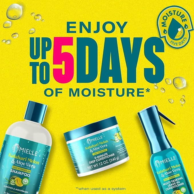 Mielle 2-Minute Deep Conditioner - Kalahari Melon & Aloe Vera Moisturizing Hair Conditioner for Dry, Curly and Textured Hair - Softening, Detangling & Fast-Acting Deep Conditioning Treatment (12 oz)