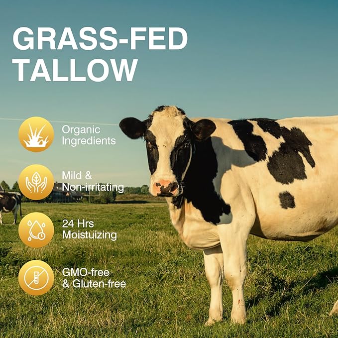 Beef Tallow, Beef Tallow for Skin, Beef Tallow Moisturizer, Beef Tallow Balm for Face Moisturizer Grass Fed for All Purpose Balm, Natural Beef Tallow Lotion for Skin Care (2.5oz)