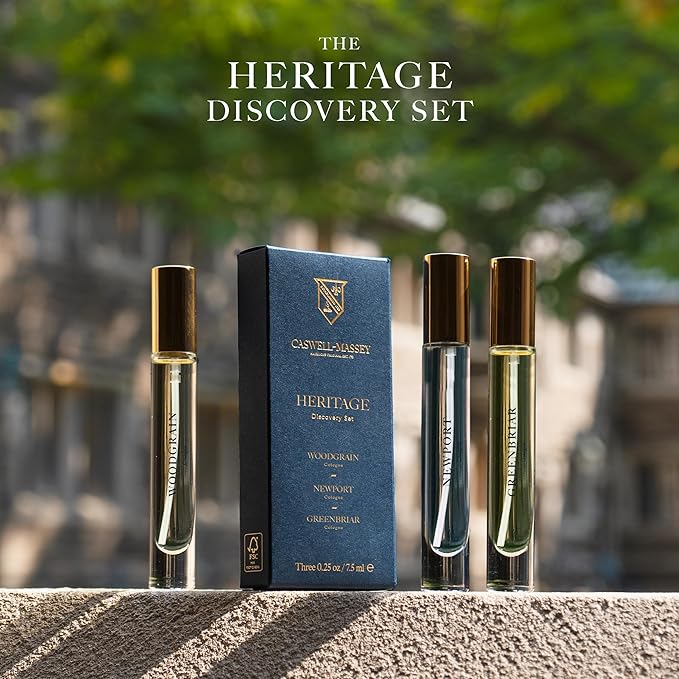Caswell-Massey Heritage Cologne Discovery Set, Includes Woodgrain, Newport & Greenbriar, Indulge in Enduring American Scents, Travel Size Cologne for Men, 0.25 Fl Oz Each