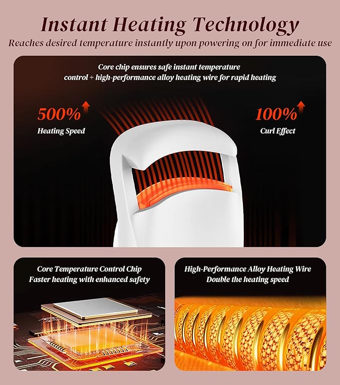 Heated Eyelash Curler, Eyelash Curlers with 10S Quick Heat-Up, 2 Temp Settings, 3S Styling & 24H Long-Lasting Natural Curl, Type-C Recharge, Mini Electric Eyelash Curler for Travel - White