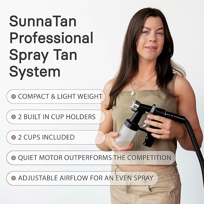 Spray Tan Basics Starter Package by SunnaTan - Includes HVLP Tan Gun, 3 x 473 ml 12-Hour Natural Tanning Solutions (Light, Medium, Dark), and Training Course Valued at 299.00