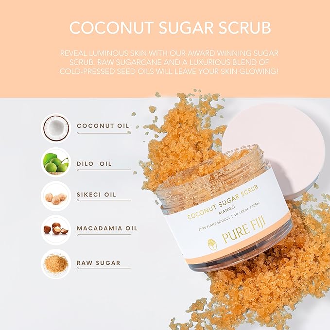 Pure Fiji Coconut Sugar Body Scrub, Mango (10.14 Oz /300ml)