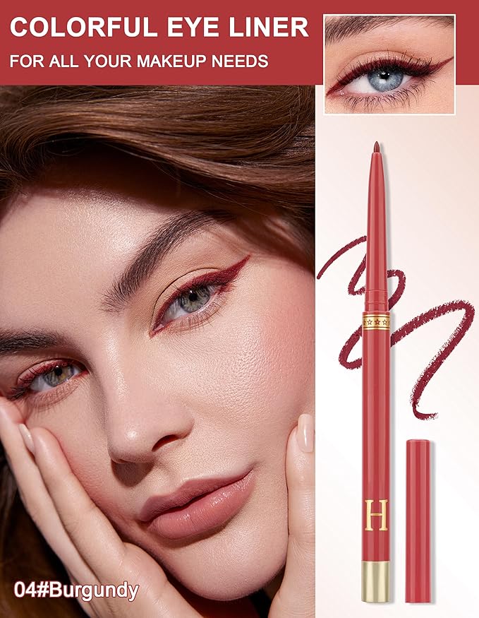 2PCS Burgundy Gel Eyeliner Pencil, Waterproof & Smudge Proof Eyeliner, Colorful Eyeliner Gel Pen, Soft and Smooth Texture, Hypoallergenic Eye Liner Pen Makeup for Women
