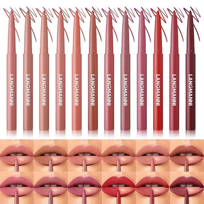 Jolilab Matte Lip Liner Set, Lip Makeup Set Natural Smooth Long-Lasting And Hydrating Beauty Daily Cosmetics Gift for Girls Easy-to-Use(12pcs