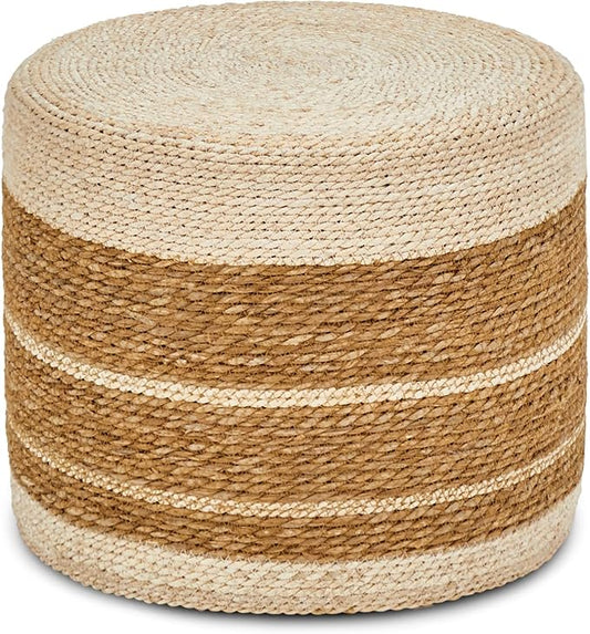 Wimarsbon 18'' Ottoman Pouf, Natural Braided Poof, Rustic Handweave Lounge Pouffe, Boho Footrest Stool for Bedroom, Accent Table or Seat for Living Room