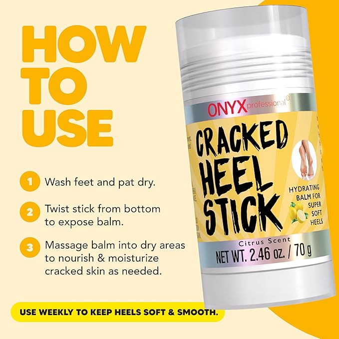 Onyx Professional Cracked Heel Repair Balm Stick, Citrus Scent, 1 Pack - Dry Heels Dry Cracked Feet Treatment, Moisturizing Heel Balm Rolls On, No Mess Like Foot Cream or Foot Lotion
