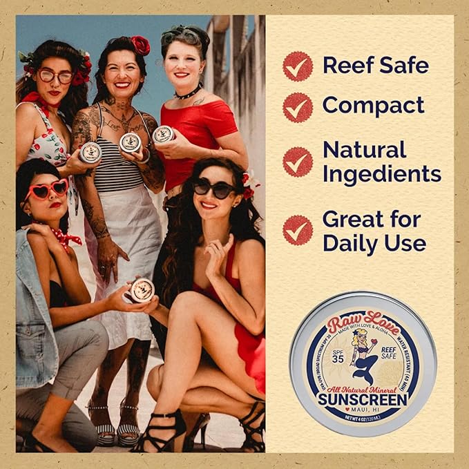 Raw Love Reef Safe Sunscreen SPF 35 | Mexico & Hawaii Approved Biodegradable Sunscreen | Travel Friendly, Water Resistant, Natural, Organic Ingredients | Broad Spectrum Mineral Zinc Oxide | 4 Oz