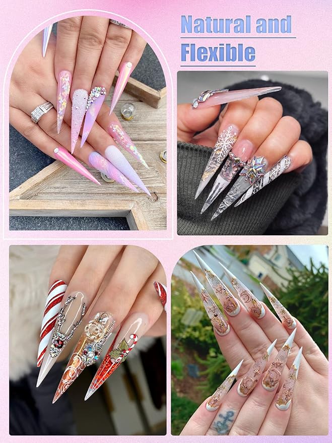 Clear Long Stiletto Nail Tips, 504PCS XXXL Extra Long Stiletto Fake Acrylic Nails, Full Cover Soft Gel C Curve Nail Tips False Nail Extension Tips for Manicure Salon DIY Nail Art 12 Sizes