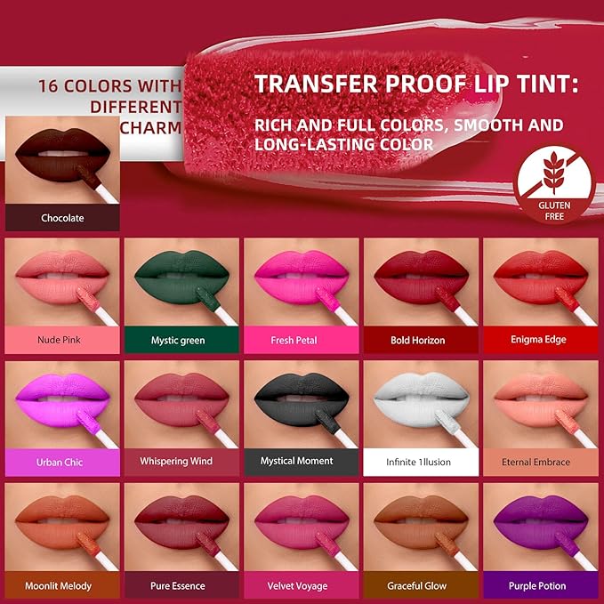 Deep Red Liquid Lipstick Matte Smudge Proof, Transfer Resistant Lip Color, Waterproof, Non-Transfer Formula (Bold Horizon)