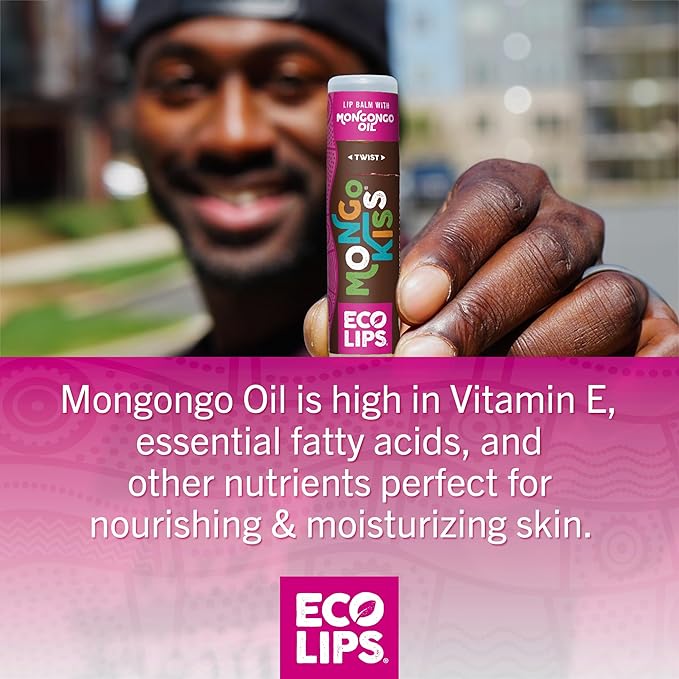 Eco Lips Mongo Kiss Organic Lip Balm 4 Pack Peppermint, Pomegranate, Vanilla Honey, Black Cherry - 100 Percent USDA Organic - Soothe, Moisturize Dry, Cracked and Chapped Lips - Made in USA