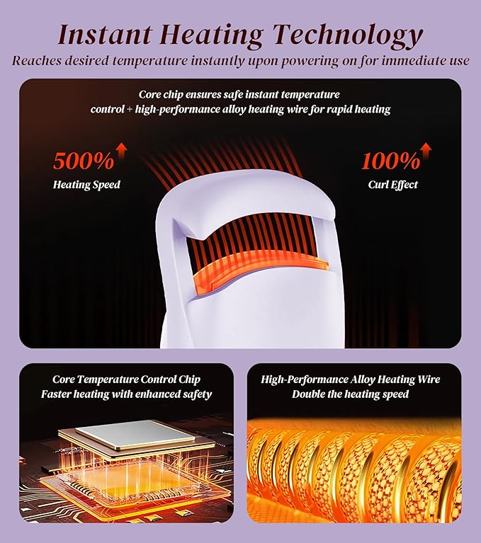 Heated Eyelash Curler, Eyelash Curlers with 10S Quick Heat-Up, 2 Temp Settings, 3S Styling & 24H Long-Lasting Natural Curl, Type-C Recharge, Mini Electric Eyelash Curler for Travel - Purple