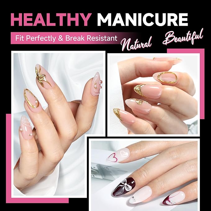 UNA GELLA 504Pcs Medium Pointed Almond Nail Tips, Pre-shape Almond Gel Nail Tips Half Matte Full Cover Acrylic Clear Press on Fake Nails Tips for Nail Extension Nail Art DIY Salon 12 Sizes