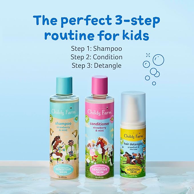 Childs Farm, Kids Shampoo for Dry, Sensitive, Eczema-prone Skin & Scalp, Strawberry & Organic Mint, Detangles & Nourishes, Vegan, Cruelty-Free, 8.4 Fl Oz